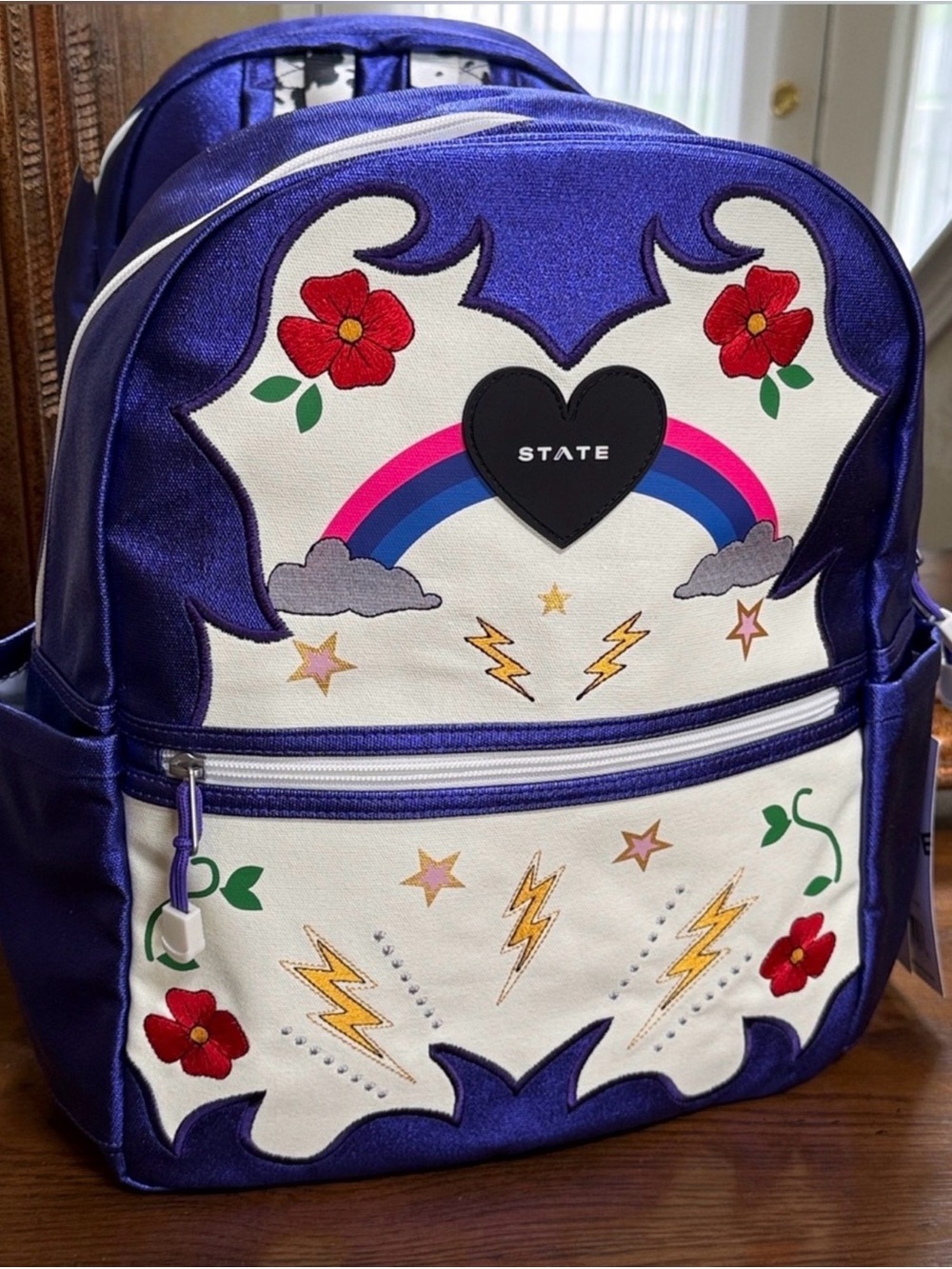 STATE Bagpack-Metallic Kanes Kids Travel Purple Rainbow & Floral Mini Backpack.